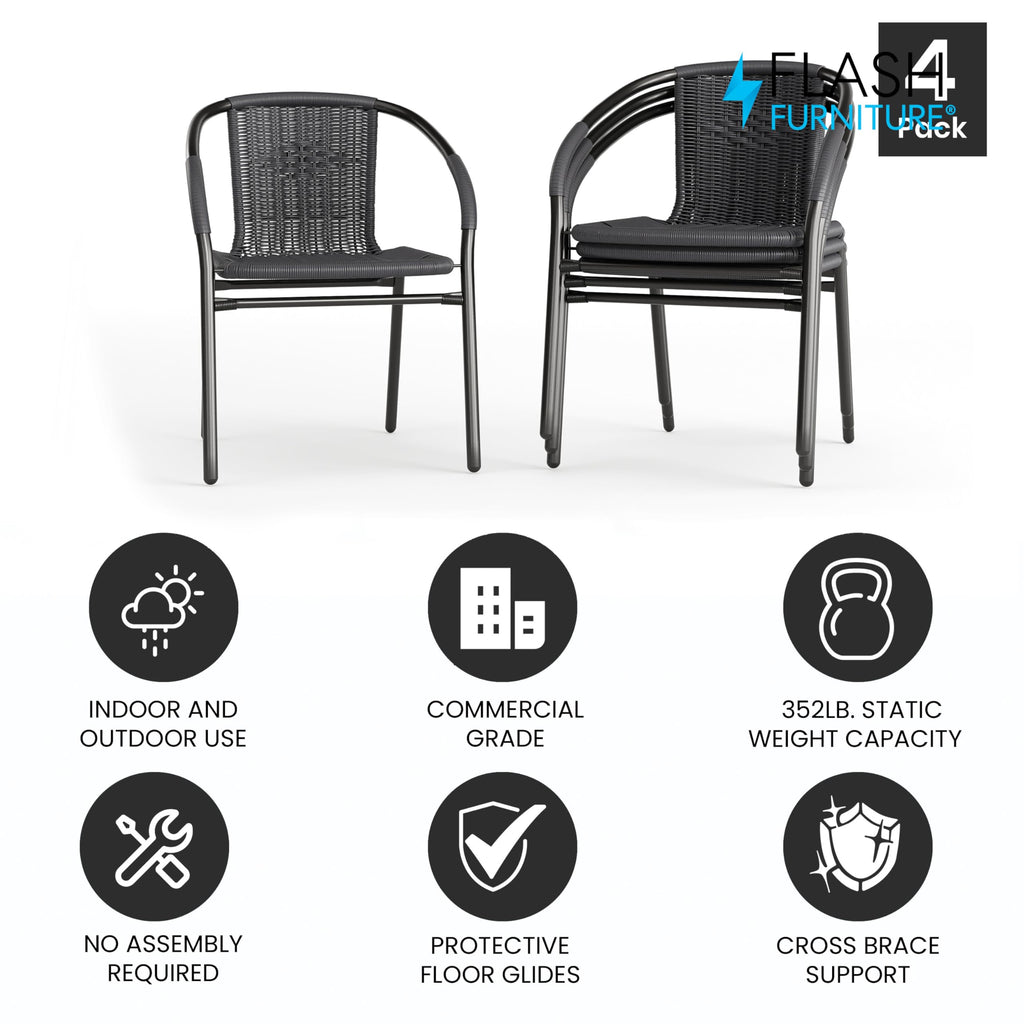 Flash Furniture Lila Modern Rattan Indoor/Outdoor Stackable Dining Chairs, Stacking Rattan Bistro Chairs for Patio or Restaurant, Set of 4, Gray