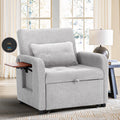 Convertible Sleeper Chair-Fabric Futon Sofa Bed, Single Sleeper Sofa, Small Couch Bed with USB Port, Foldable Table, Pillow, Adjustable Backrest for Dorm/Bedroom/College Lightgrey