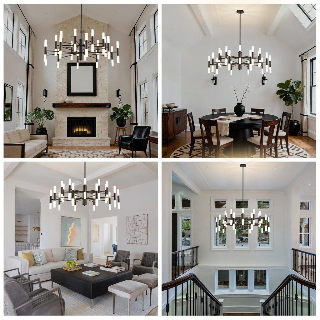 Povectolay Black Modern Chandelier 40-Light, Large Farmhouse Round Candle Chandeliers with Acrylic Shades, 38.6" Dining Room Light Fixture for High Ceilings, Living Room, Foyer, Entryway, G9 Base