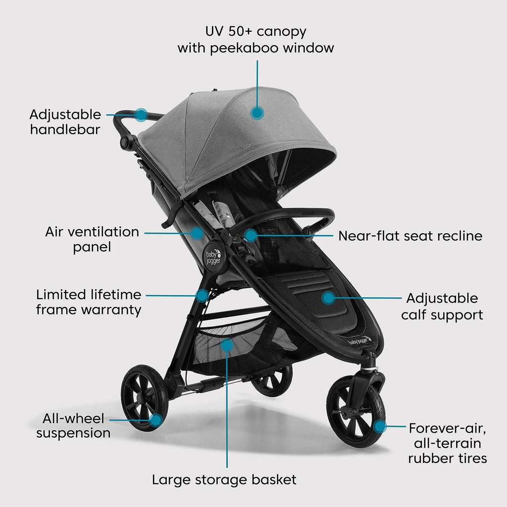 Baby Jogger® City Mini GT2 All-Terrain Lightweight Stroller, Forever Air Tires, One-Hand Fold, All-Wheel Suspension, Baby Stroller with Belly Bar, Leatherette Handlebar, Amazon Exclusive Pike Fashion
