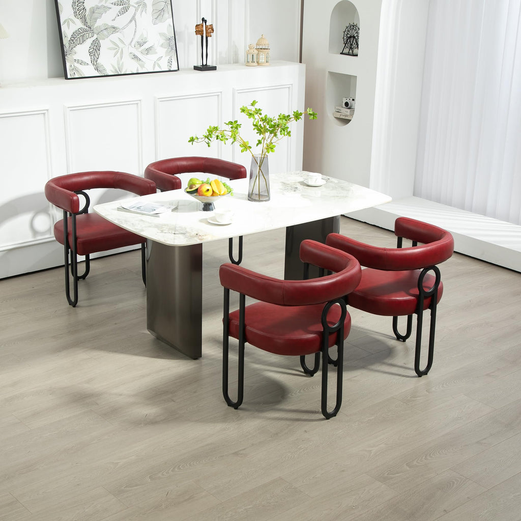 House Hold Contemporary Designed Chenille Fabric Upholstered Accent,Dining Chair,Barrel Side Chairs Kitchen Armchair for Living Room Set of 1 (Wine Red PU)