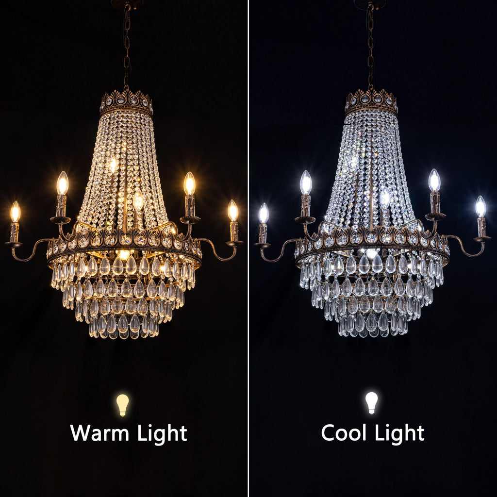 TOCHIC 31.5" D French Empire Crystal Chandelier, 11 Light Bronze Farmhouse Pendant Light for Dining Room, Living Room, Foyer, Entryway, Bedroom, Kitchen Island, Staircase