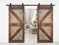 K Series 72in x 84in (36in x 84in x 2 Panels) Brown/Walnut Finished Solid Wood Double Sliding Barn Door with Hardware Track - Assembly Needed