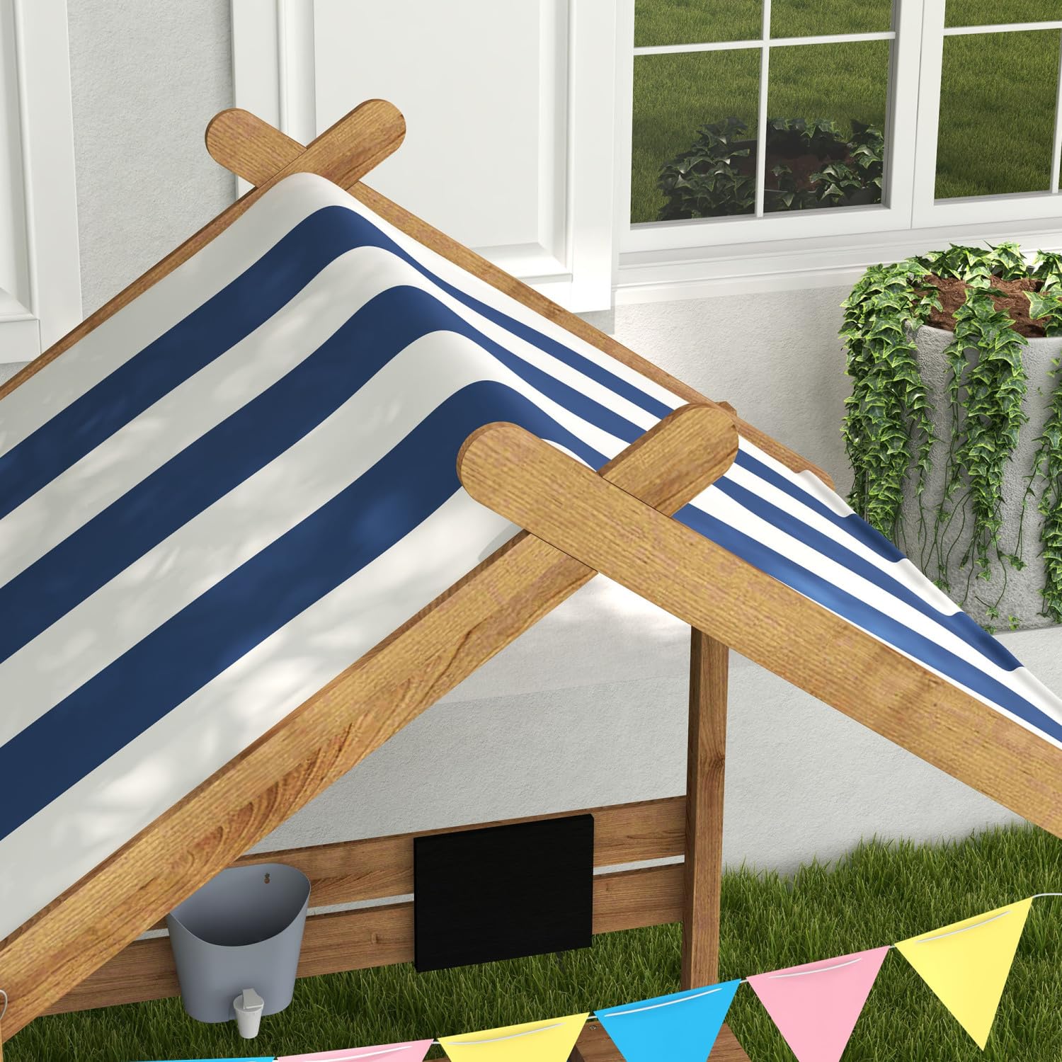 Wooden Sandbox with Canopy House Design for 3-7 Years Old, Brown