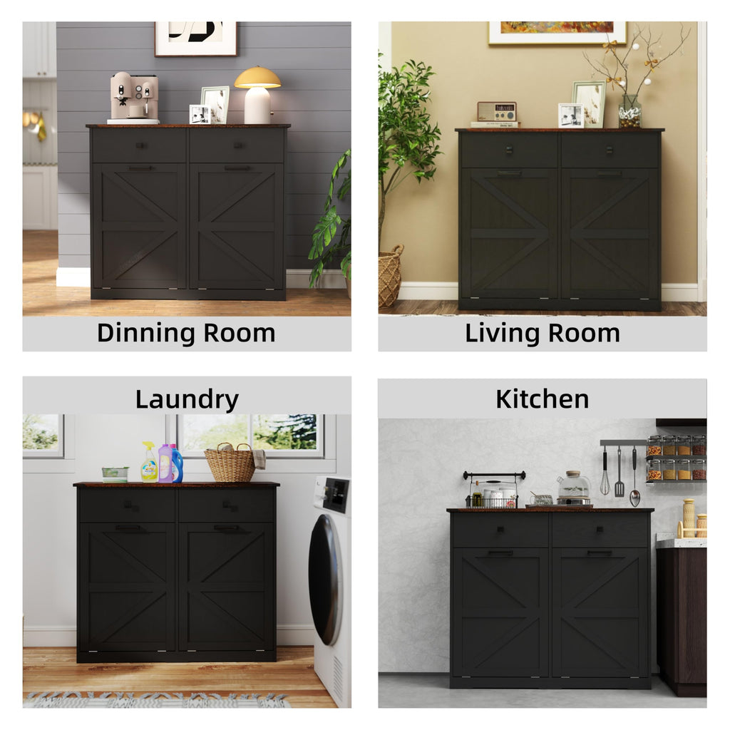 HUYYA Modern Sideboard Cabinet Buffet Storage Console Credenza for Dining Room, Free Standing Tilt Out Trash, Laundry Sorter Cabinet with Sturdy Construction and Easy Clean Surf