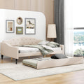 YOPTO Full Size Linen Upholstered Tufted Daybed with Twin Size Trundle,Sofa Bed,No Box Spring Needed, Furniture for Bedroom Living Room Guest Room,Beige