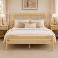 KEIKI Queen Size Bedframe with Headboard and Footboard, Pinewood Bed with Strengthened Bed Frame for Living Room, Bed Room, Natural