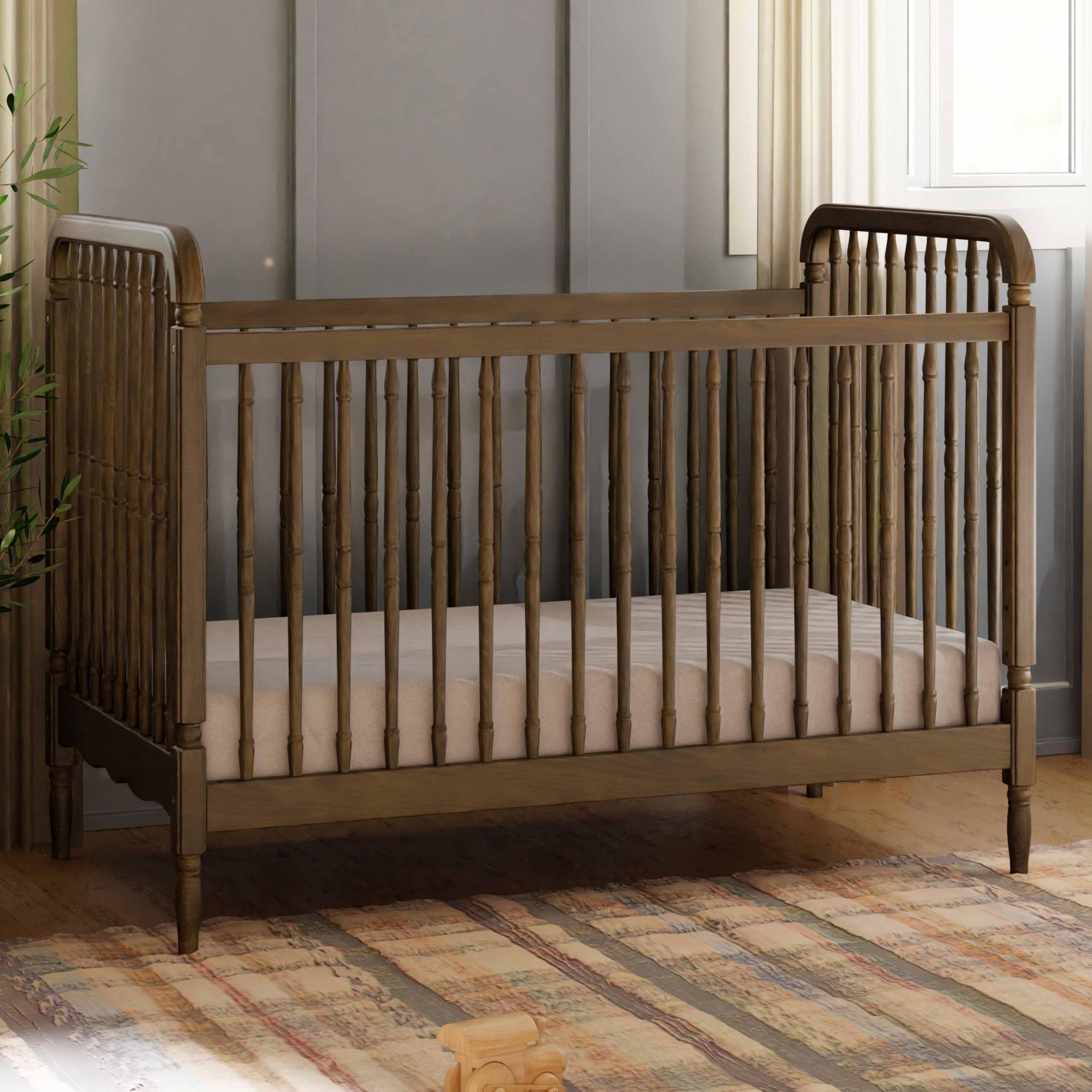 Namesake Liberty 3-in-1 Convertible Spindle Crib with Toddler Bed Conversion Kit in Natural Walnut, Greenguard Gold and FSC® Certified