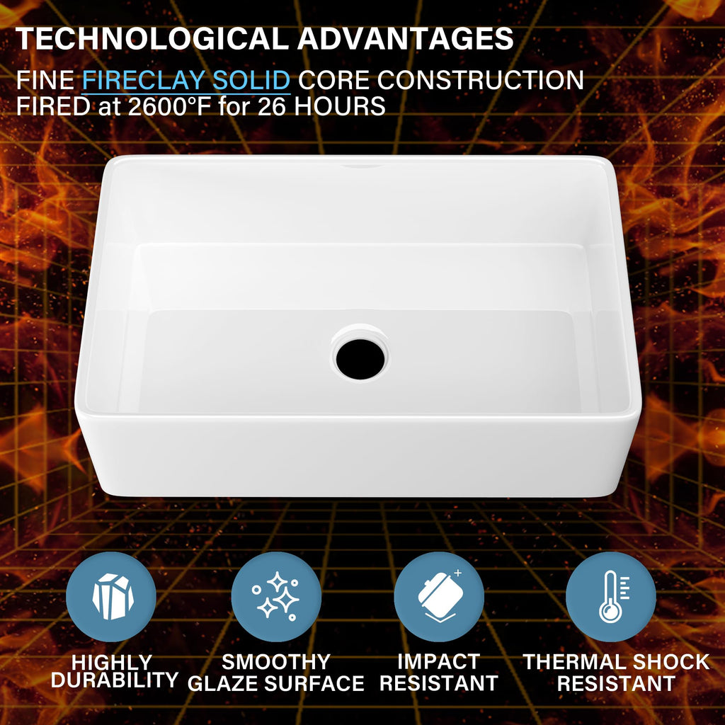 HOMLYLINK White Farmhouse Sink 33 x 20 Inch, Large Firecaly Apron Front Undermount Farm Sink Heavy Duty Deep Single Bowl, with Custom Accessories 2 Types, Pure White, for Kitchen