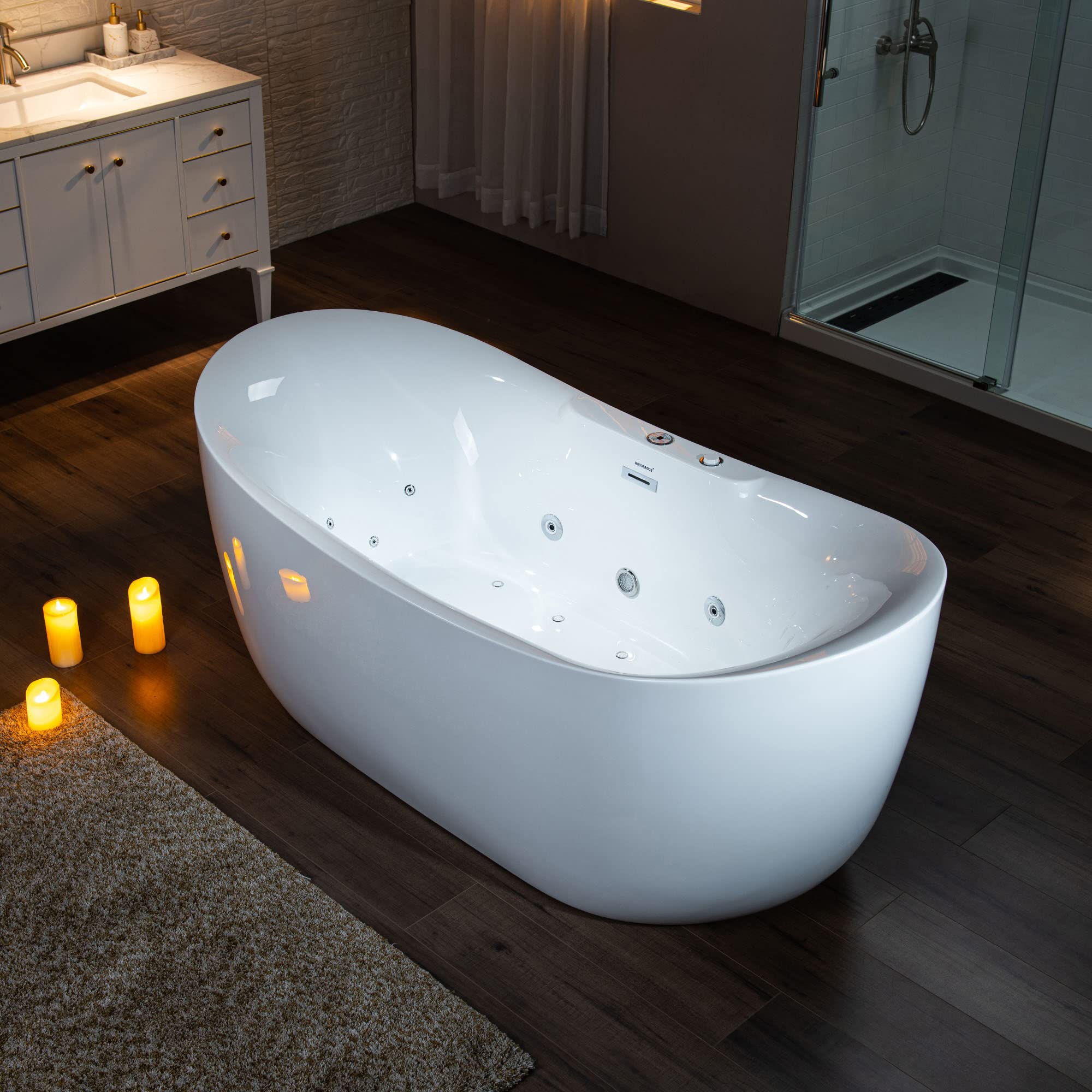 WOODBRIDGE 72" x 35-3/8" Whirlpool Water Jetted and Air Bubble Freestanding Heated Soaking Combination Bathtub with LED control panel, BJ400