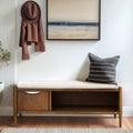 Ink+Ivy Arcadia Entryway Accent Bench with Shelf Shoe Rack, Padded Seating Bench for Living Room, Modern Compact Bed End Bench with Storage for Bedroom Seating, Removable Cushion, 42" W, Walnut Brown