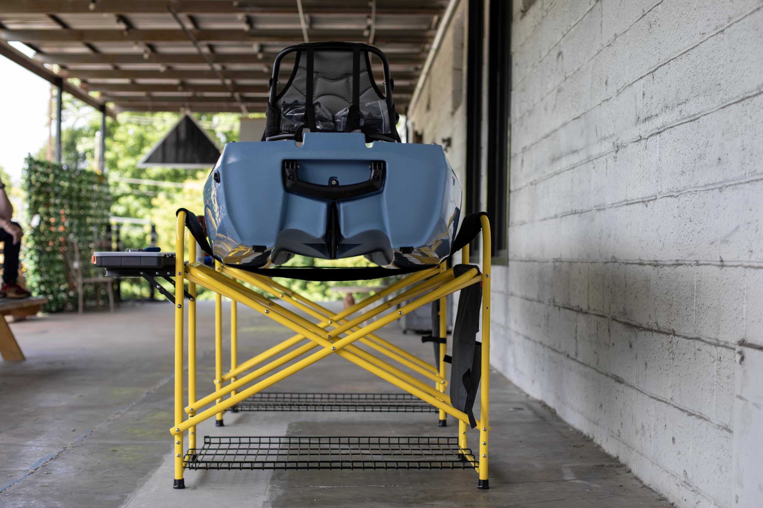 Suspenz Yellowfin Kayak and Canoe Rigging Stations with Side Tables, Fishing Kayak Work Stands, Indoor & Outdoor Use, Canvas Slings, 350 lbs Load Capacity (55-0141)