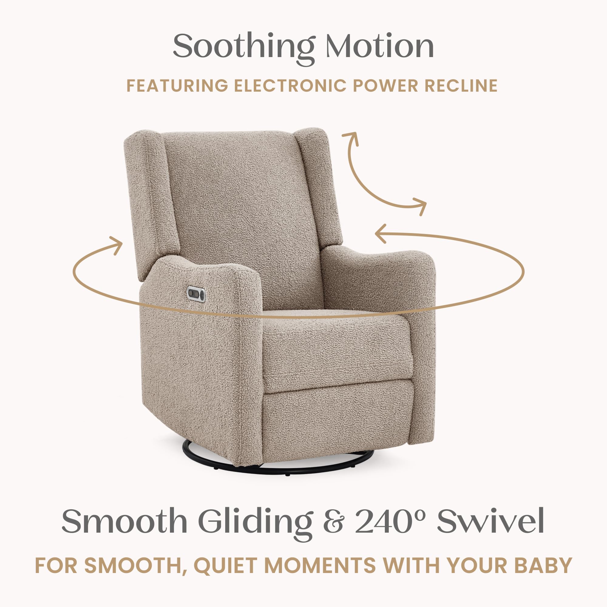 Delta Children Mercer Electronic Power Recliner and Swivel Glider with USB-A and Type-C Ports - Greenguard Gold Certified - Stain-Resistant Performance Fabric is Oeko-TEX Standard 100 Certified, Sand