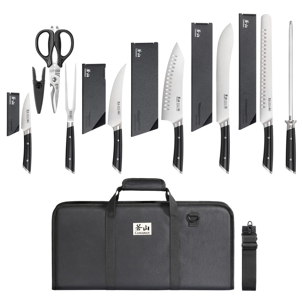 Cangshan HELENA Series German Steel Forged BBQ Knife Set (Black, 9-Piece Bag Set)