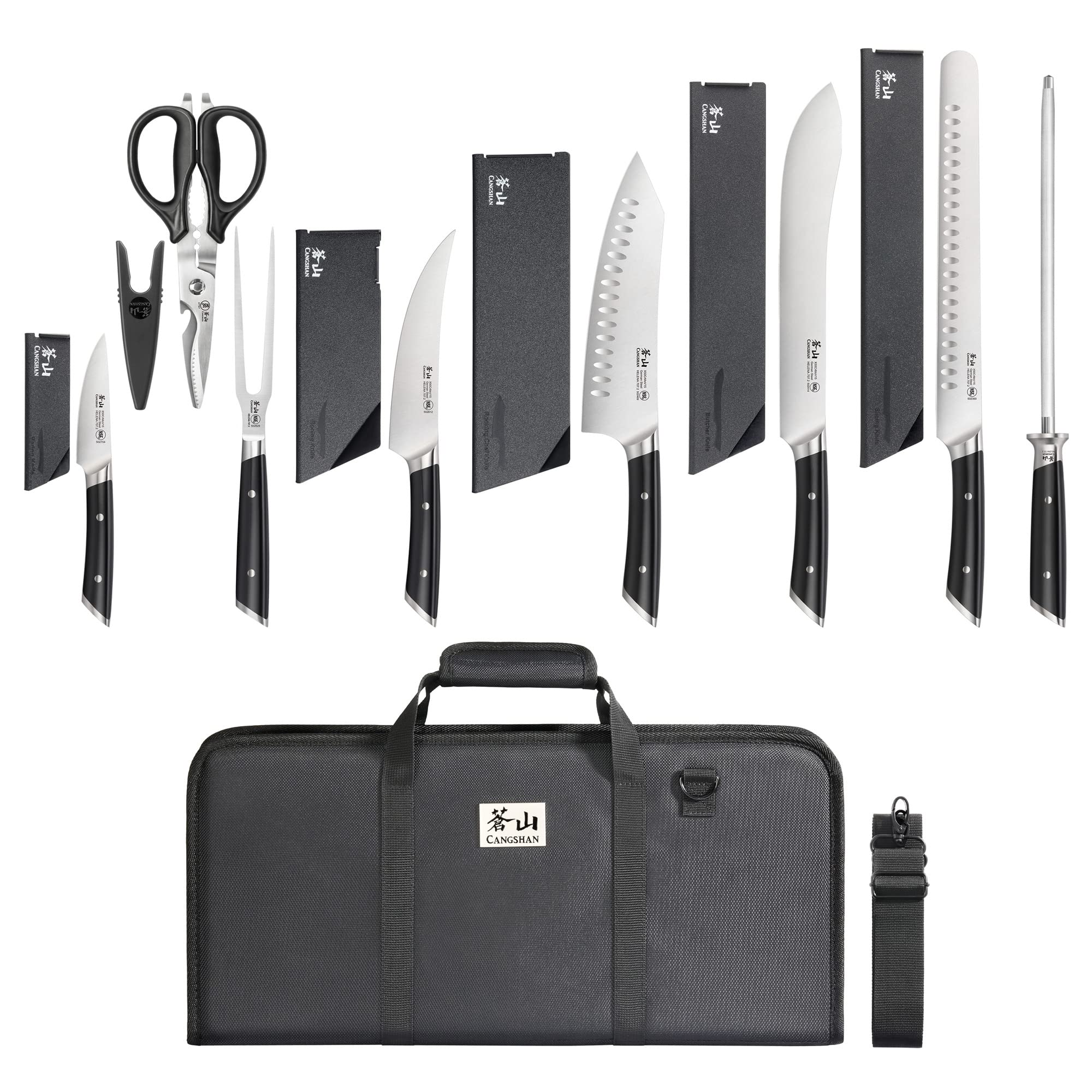 Cangshan HELENA Series German Steel Forged BBQ Knife Set (Black, 9-Piece Bag Set)