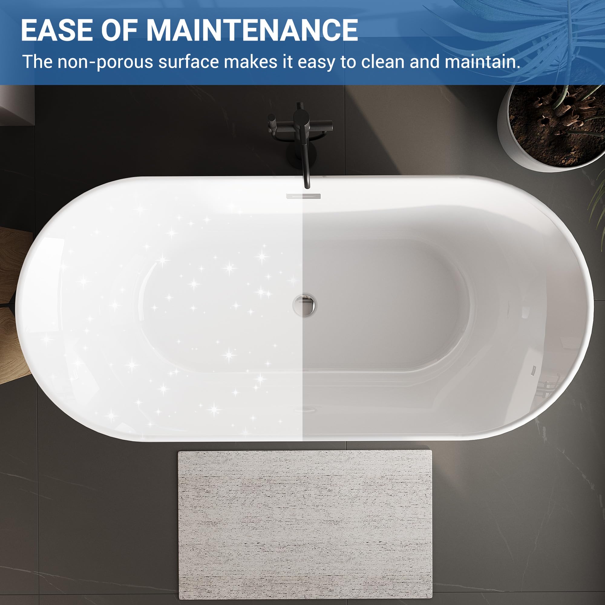 GarveeLife 59 Inch Freestanding Bath Tub Acrylic Oval Soaking Tub – Extra Large Freestanding Bathtub for Modern Bathroom Remodel, Integrated Overflow, Glossy White Finish