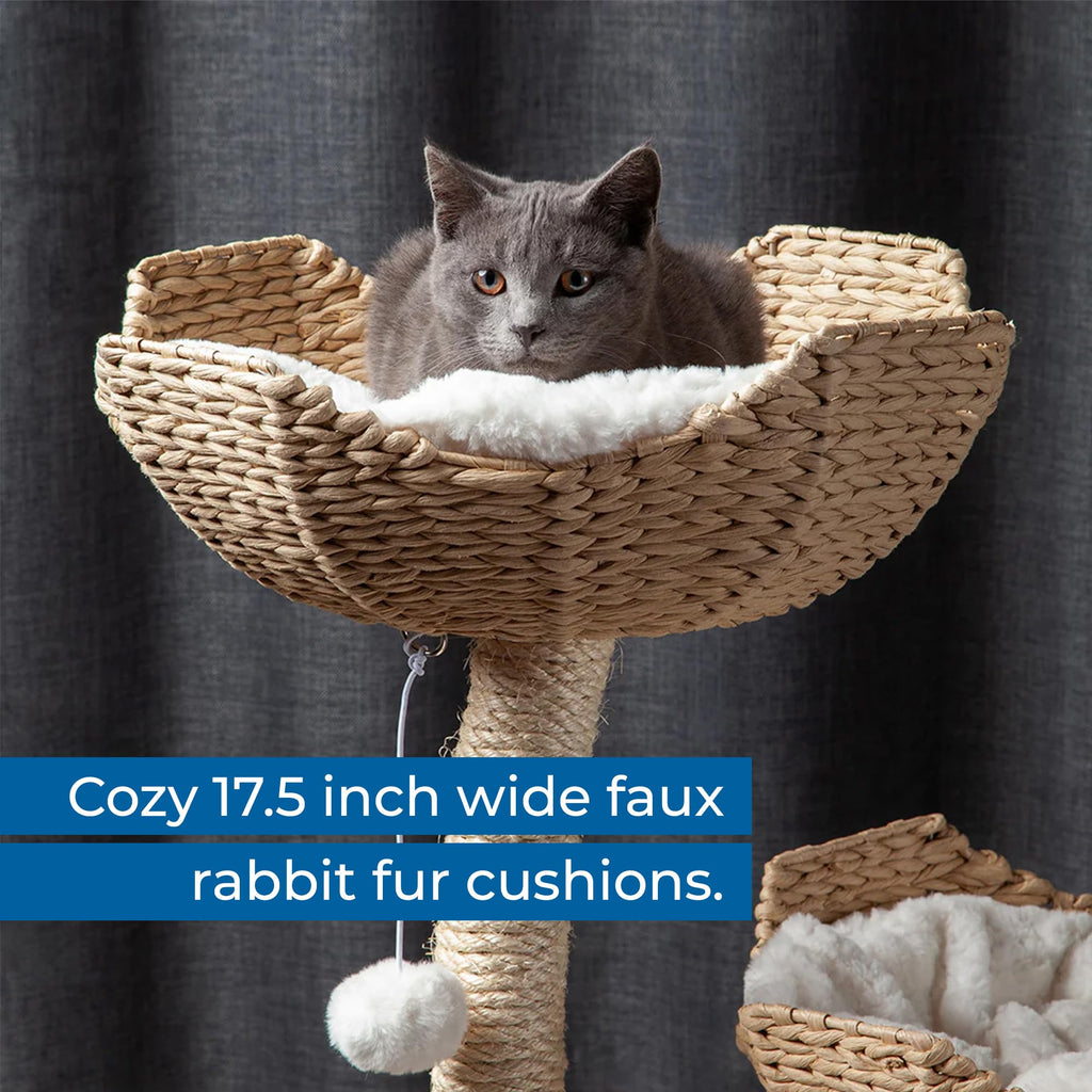 Habitat Haven The Sanctuary Cat Tree - Luxury Cat Condo, Large Modern Indoor Tower with 3 Faux Fur Beds, Scratching Posts, and Toys for Cats, 23-Inch Width x 23-Inch Depth x 52-Inch Height