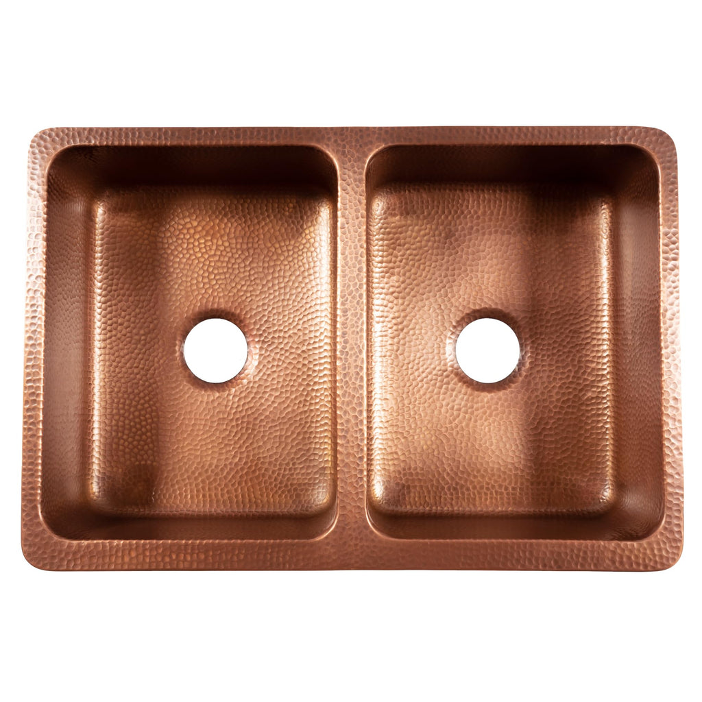 Sinkology Lange 32 Inch Farmhouse Copper Sink - Handcrafted Hand-Hammered Solid Pure Copper Double Bowl Apron Front Farm Sink for Kitchen Remodel - Fits 36-Inch Cabinet - Sinkology Everyday Promise