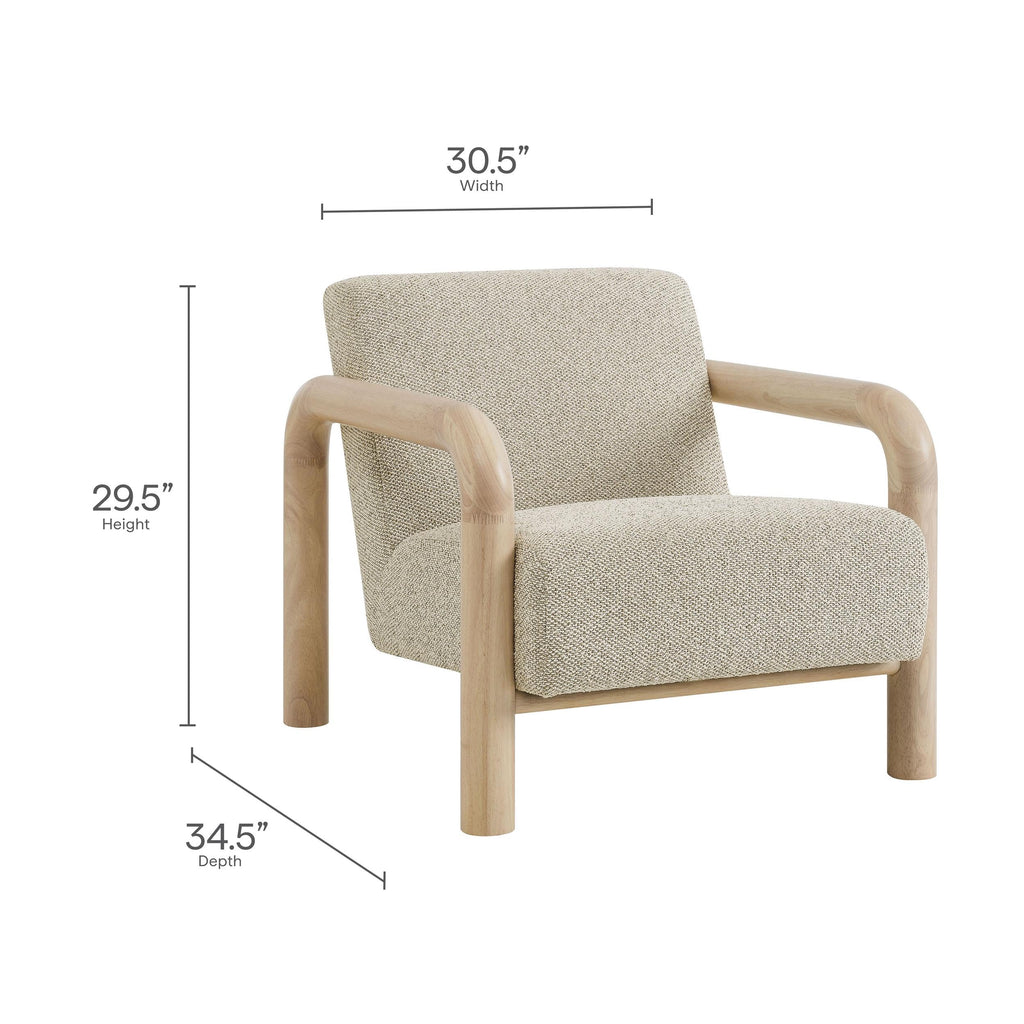 Modway Sereno Modern Boucle Fabric Accent Chair in Marble Oak with Rounded Wood Armrests – Upholstered Lounge Chair for Living Room or Bedroom