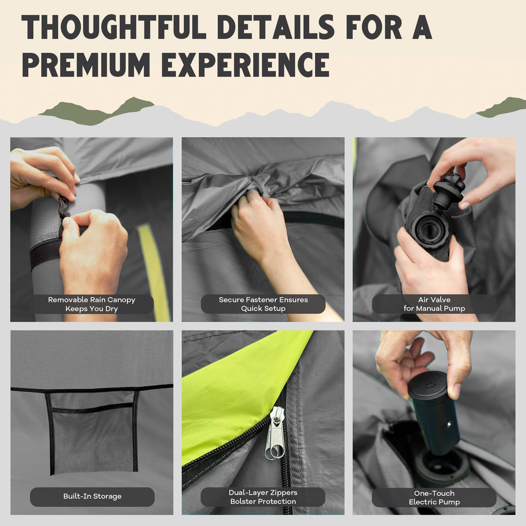Oaktiv Inflatable Tents for Camping - CloudCamp Glamping Tent for 6 People Waterproof Oxford Fabric(210D), Quick Setup Air Tent with Manual & Battery Pump, UV Protection, 4-Season Inflatable Tent
