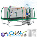Lyromix 16FT Outdoor Rectangle Trampoline for Kids and Adults, Rectangular Trampoline with Curved Poles, Pumpkin Trampolin with Light, Sprinkler, Soccer and Storage Bag