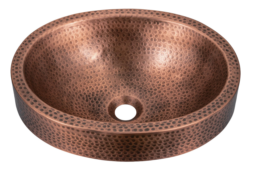 Monarch Abode Bathroom Sink – 17-Inch Oval Skirted Drop In Bathroom Sink, Top Mount Hand Hammered Pure Copper Vanity Sinks for Countertop, Powder Room or Restroom, Drop in Sinks for Bathrooms