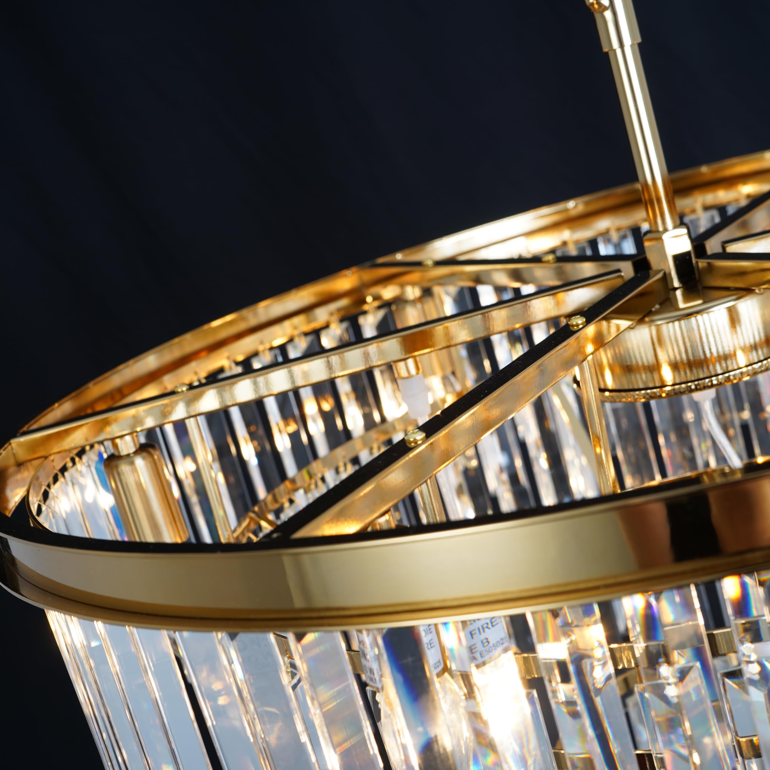 CHGUOSZ 27'' Modern Crystal Chandelier, Gold Round Ceiling Light with Clear Prisms, Luxury Flush Mount Lighting Fixture for Dining Room Bedroom Foyer