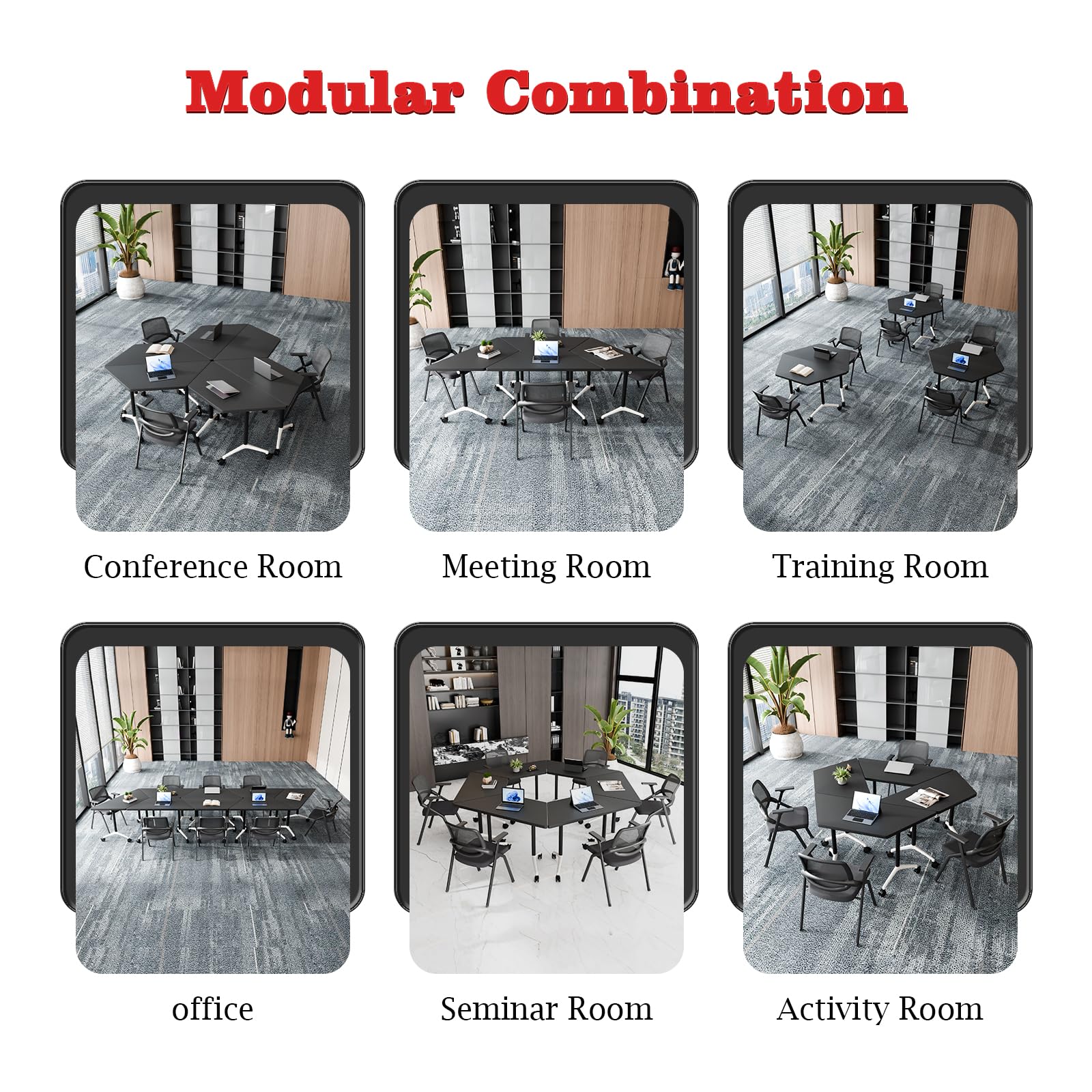 Conference Room Table, Foldable Flip Top Mobile Training Table with Wheels, 47.2 Inch Modern Rectangular Meeting Seminar Desk, Waterproof Metal Frame for Office, Classroom & Boardroom