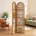 Rattan Room Divider Portable Partition with Built-in Bookshelf, 67" Foldable Privacy Screen for Room Separation, Home Office, Bedroom, 2 Panel Design