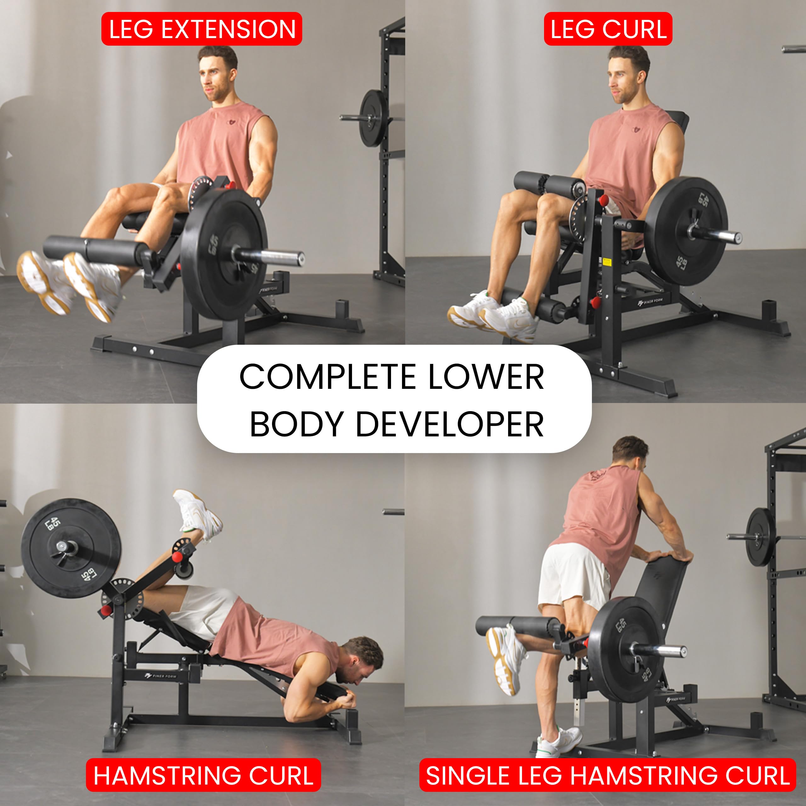 Finer Form GLX Adjustable Weight Bench with Leg Extension and Curl Machine, Total Body Bench for Home Gym, Great for Bench Press, Sit Ups, Preacher Curl, Hip Thrusts and Other Plate-Loaded Exercises