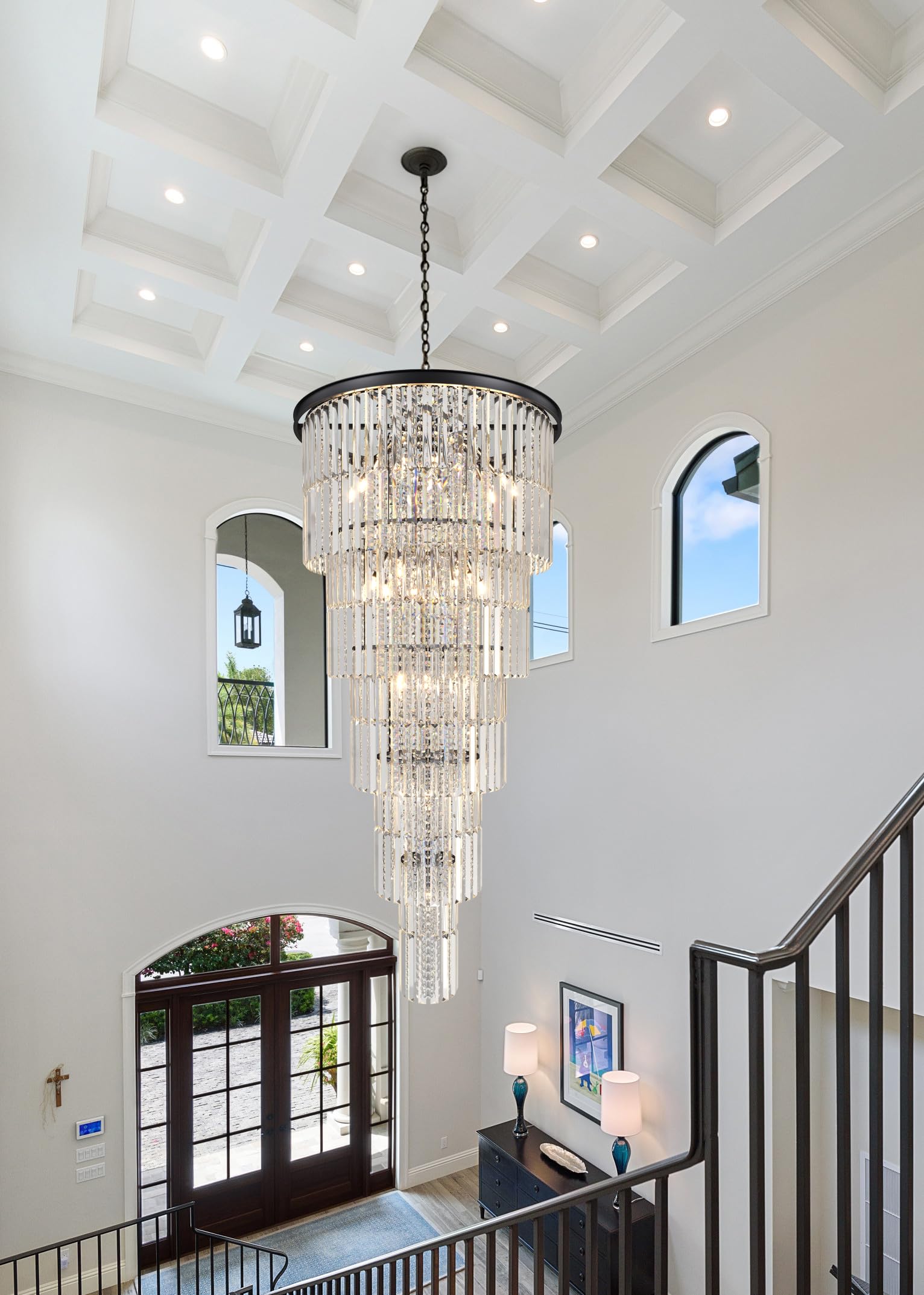 Arotikee Luxury 37-Light Crystal Chandelier for High Ceilings, Modern Black Extra Large Staircase Chandelier for 2-Story Foyer, Entryway & Villa Living Room