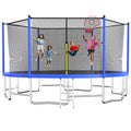 Tatub Upgrade 16FT Trampoline for Kids and Adults, Outdoor Recreational Trampolines with Basketball Hoop & Enclosure Net, Blue