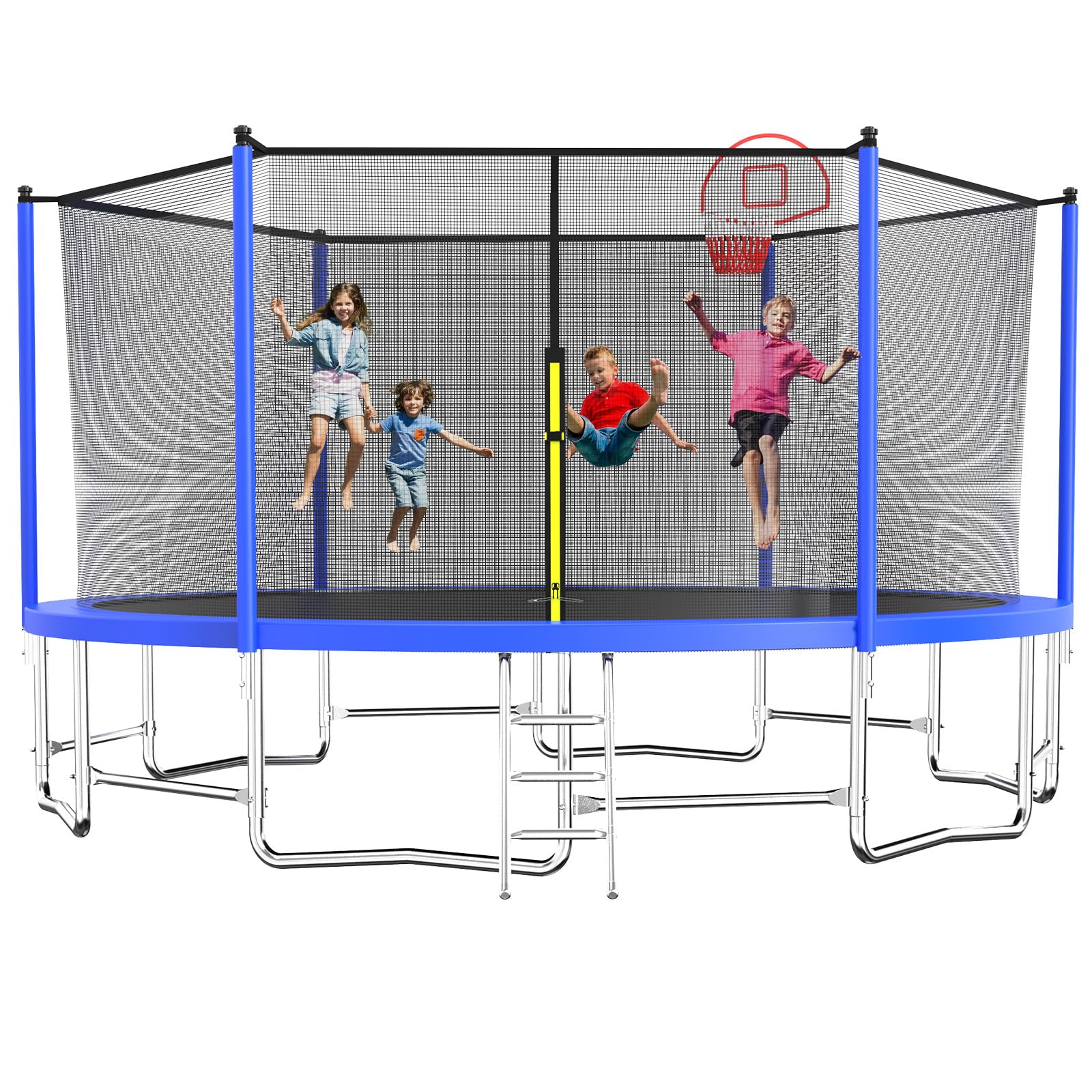 Tatub Upgrade 16FT Trampoline for Kids and Adults, Outdoor Recreational Trampolines with Basketball Hoop & Enclosure Net, Blue