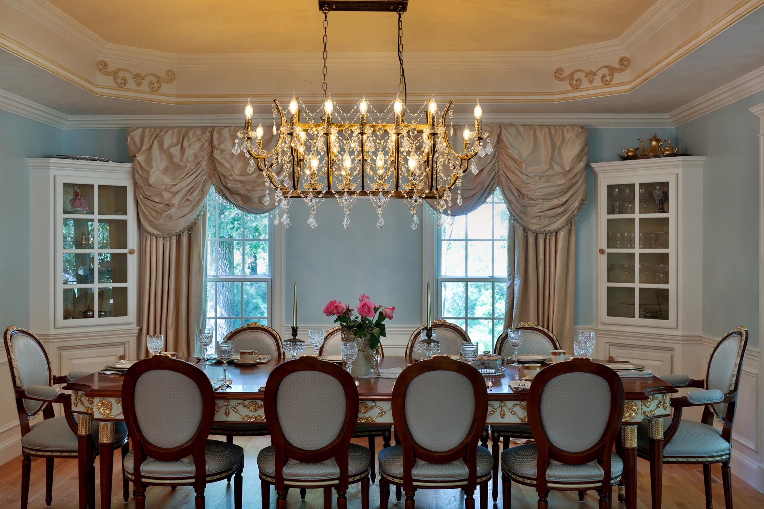 TOCHIC Crystal Chandelier Light Fixture, 18 Lights Luxury K9 Crystal Candle Chandeliers for Dining Living Room, L 40" Farmhouse Maria Theresa Chandeliers Ceiling Pendant Lighting for Bedroom Kitchen