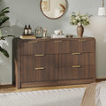 Decofy Fluted Drawers Dresser for Bedroom, Wood Dressers with Gold Handles, Modern Dressers with Wave Texture, Large Storage Chest of Drawers, Bedroom Dresser Organizer 55'' & 7 Drawers (Walnut)
