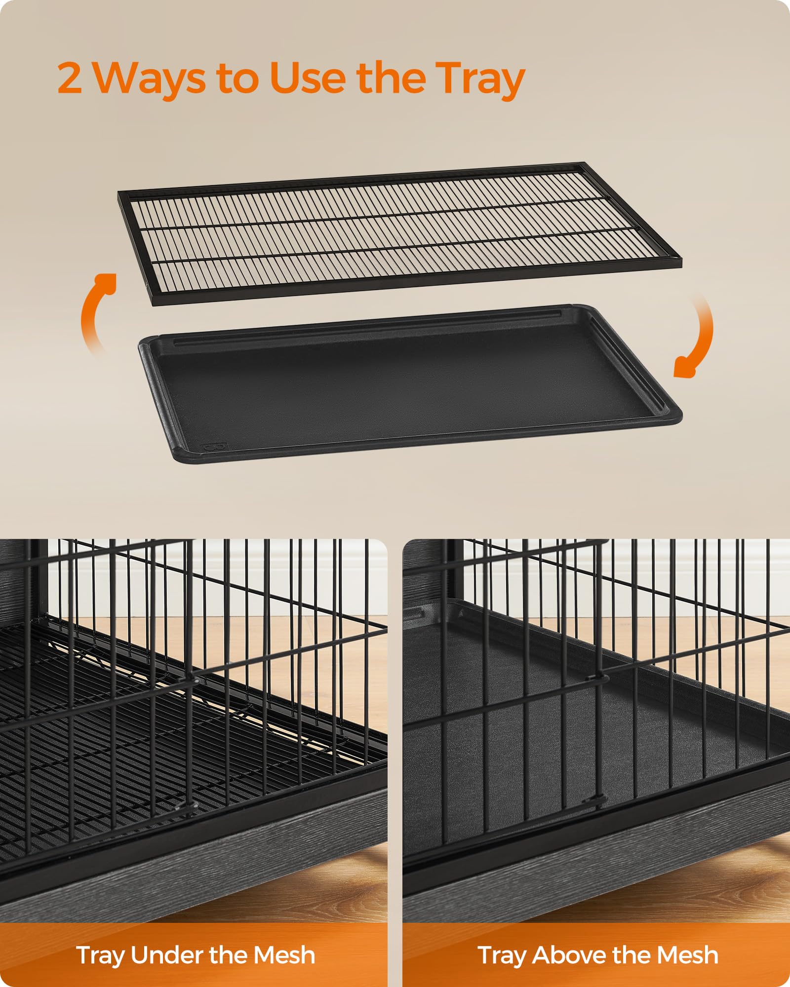 Feandrea 56.1" Dog Crate Furniture, Indoor Dog Cage Side End Table, XXL Pet Wood Kennel for Large and Medium Dogs up to 105 lb with Multi-Purpose Removable Tray, Double-Door Pet House, Ink Black