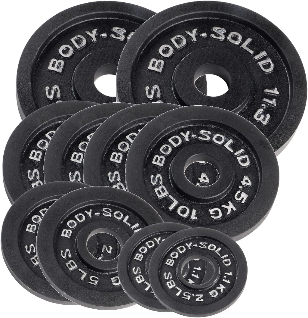 Body-Solid Cast Iron Olympic Weight Plate Set, Free Weights Dumbbell Plates with 2 Inch Standard Hole for All Olympic Barbell Types, 105 lb Total Weight Sets, Midnight Black