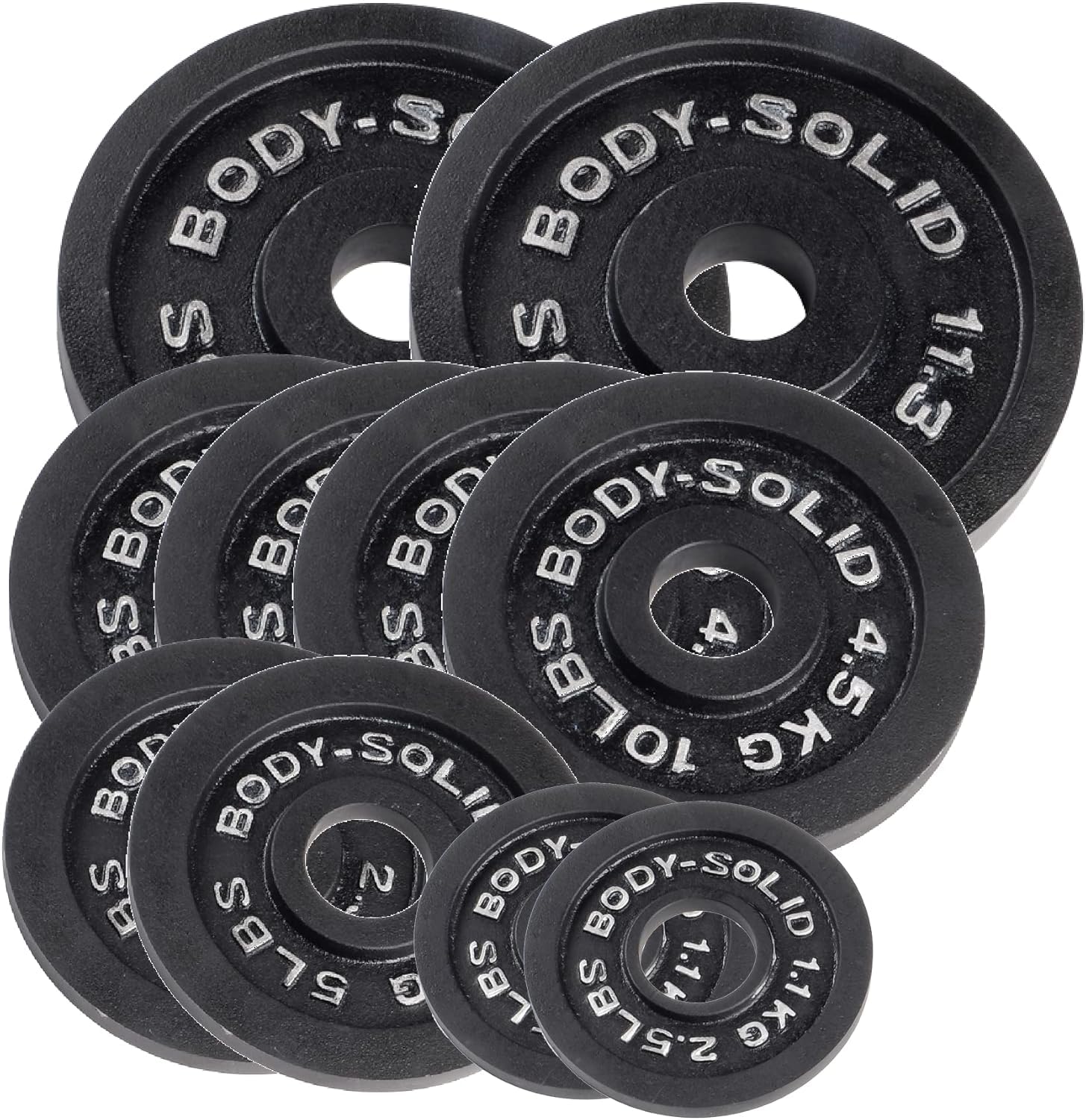 Body-Solid Cast Iron Olympic Weight Plate Set, Free Weights Dumbbell Plates with 2 Inch Standard Hole for All Olympic Barbell Types, 105 lb Total Weight Sets, Midnight Black