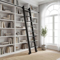 96" Rolling Library Metal Step Ladder, 8-Step Portable 330lb Heavy Duty Black Movable Ladder, 4FT Sliding Hardware Track Kit Bottom Wheel Included, for Kitchen, Loft, Warehouses and Bookstore