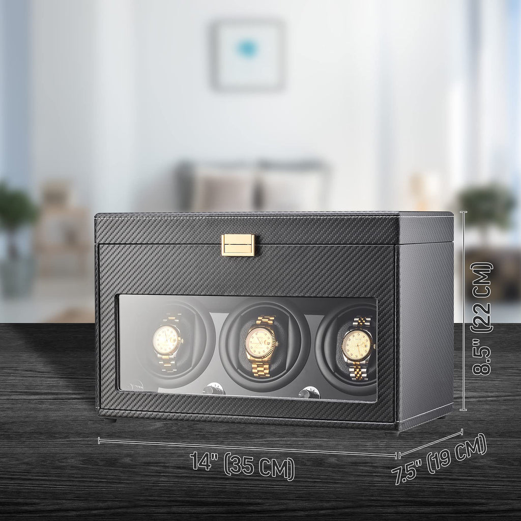 Watch Winder and Storage box for winding 3 Automatic Watches and 12 Watch Storage Space (Black)