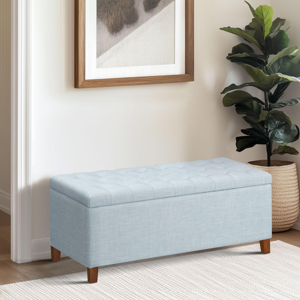 Madison Park Ottoman with Storage, Fabric Storage Bench with Solid Wood Legs, Large Capacity Storage Ottoman Bench for Entryway Bedroom Living Room Nursery, Padded Seat End of Bed Bench, Light Blue