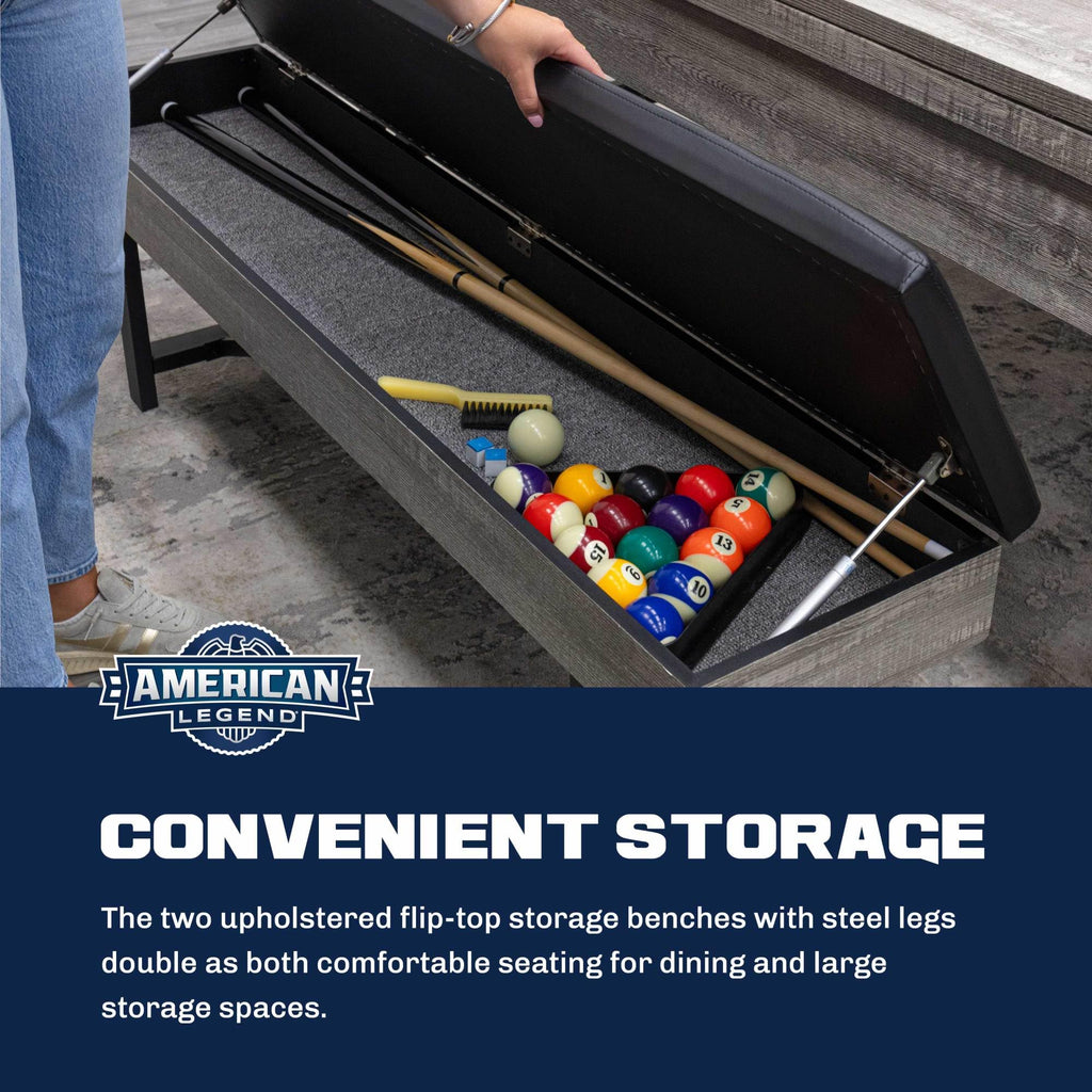 American Legend 3-in-1 Pool + Poker Dining Table - Instant Transformation - Premium Black Felt - XL Flip Top Bench Storage - Modern Design