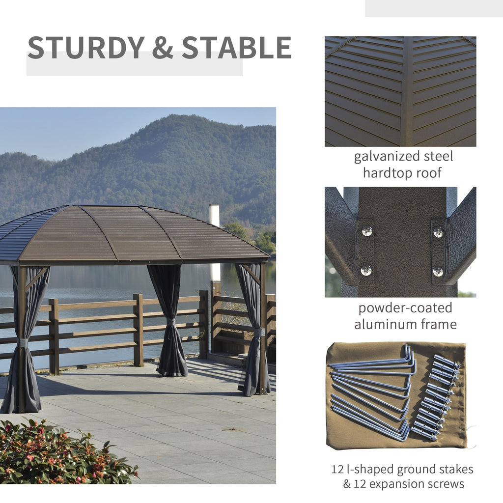 Outsunny 10' x 13' Hardtop Gazebo Canopy with Galvanized Steel Roof, Aluminum Outdoor Pavilion Gazebo with Top Hook, Netting, and Curtains for Patio, Garden, Backyard, Deck, Dark Gray