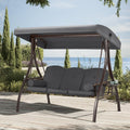 HOMREST 3 Person Outdoor Porch Swing with 1.5" Upgraded Cup Holder, Adjustable Canopy, Backrest, Patio Swing Bed with Weather Resistant Steel Frame, Cushions for Garden,Deck and Poolside(Gray)