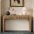 Merax Rustic Console Table with Fluted Drawer Front, Entryway Table with Curved Corners & Thick Legs, Sturdy Sofa Table for Hallway & Living Room, Natural