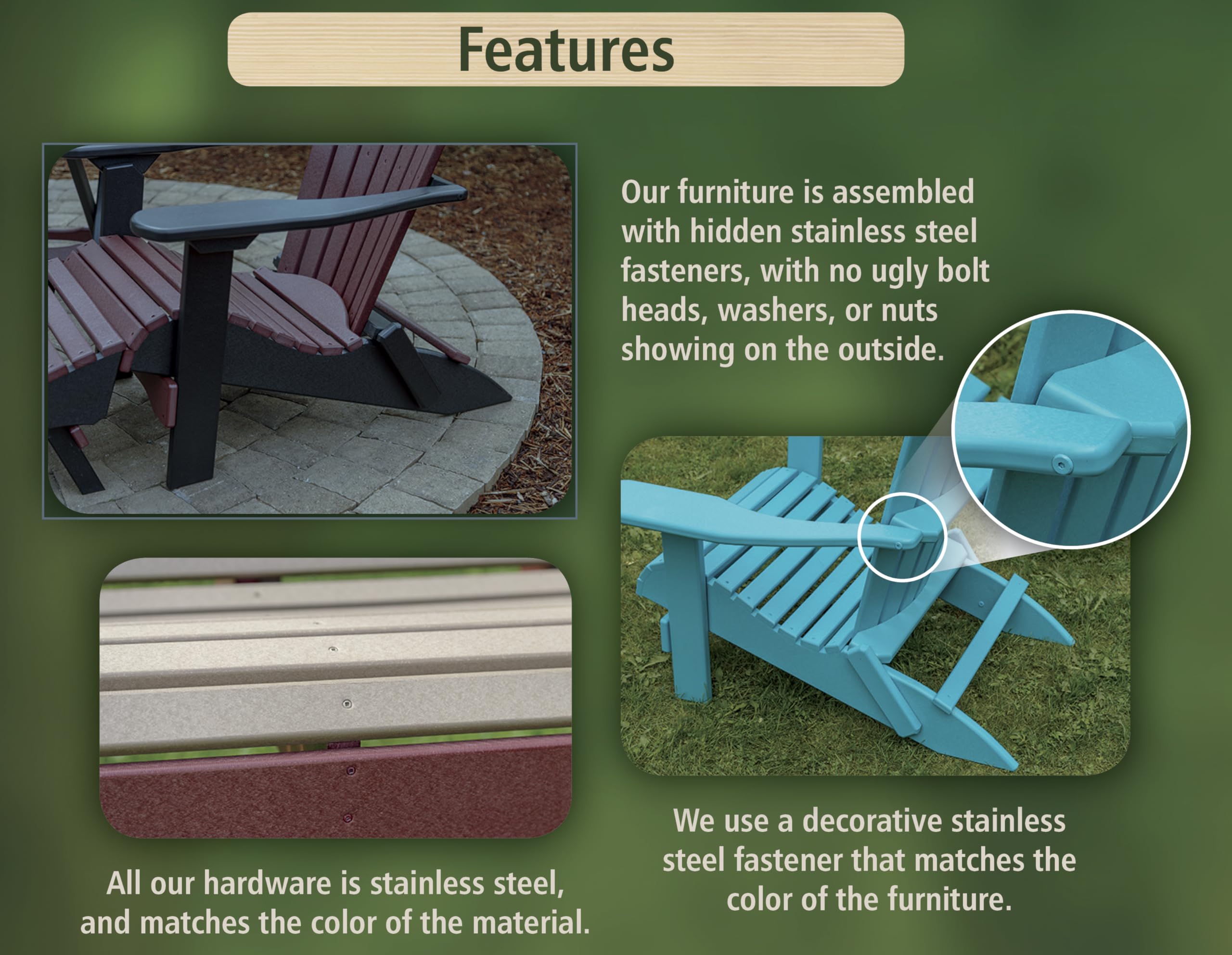 Logan Series 3-Person 5 FT Plastic Poly Lumber Wood Bench Amish Craftsmanship Made in USA HDPE with No wood fibers Memorial Patio Porch Park Church Bench Signature design 800 lbs Limit