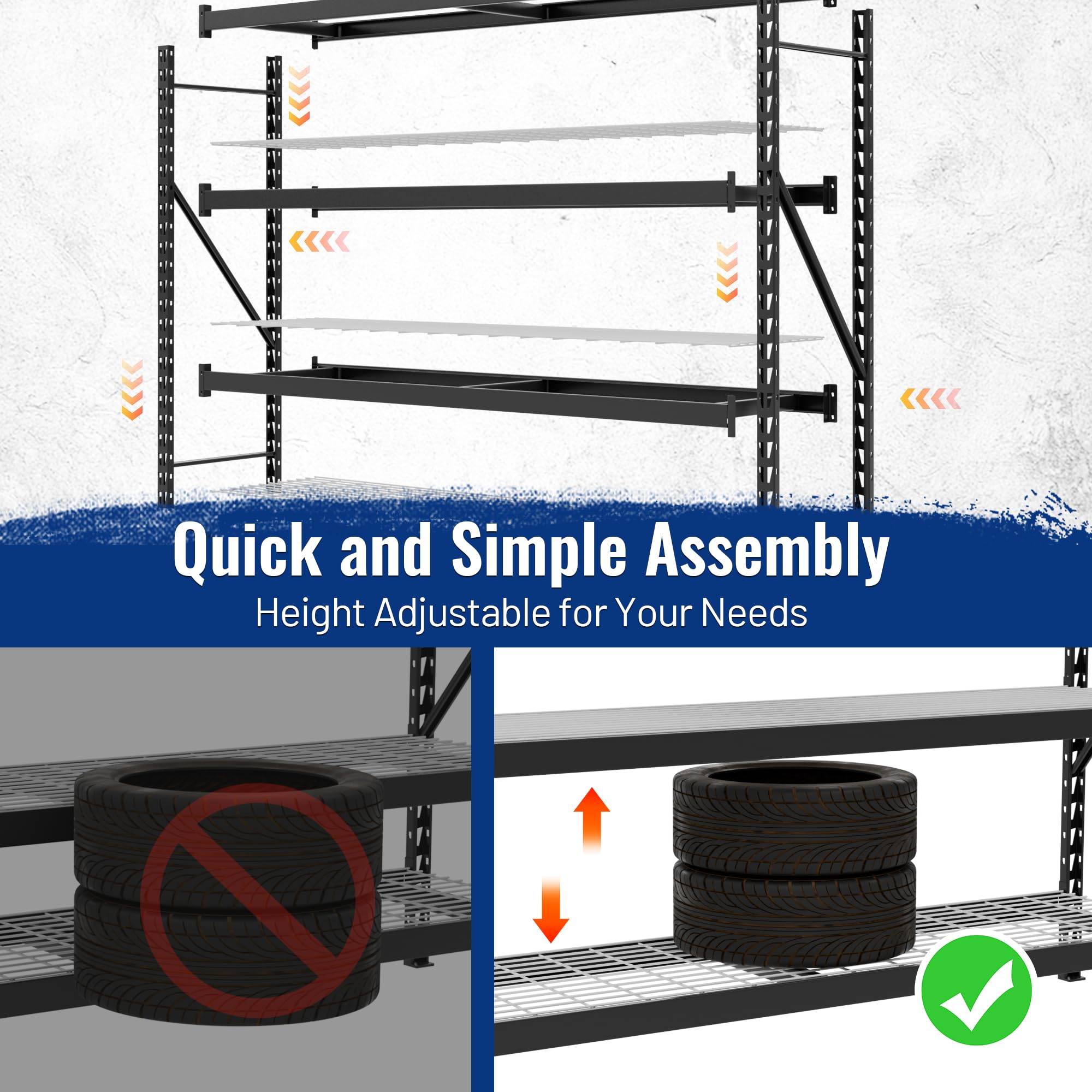 WORKPRO 8000LBS Storage Shelves, 77" Extra-Wide Garage Shelving, Heavy-Duty Metal Shelving Unit, Adjustable 4-Tier Garage Storage Rack for Warehouse, Basement,77" W X 24" D X 72" H, Black