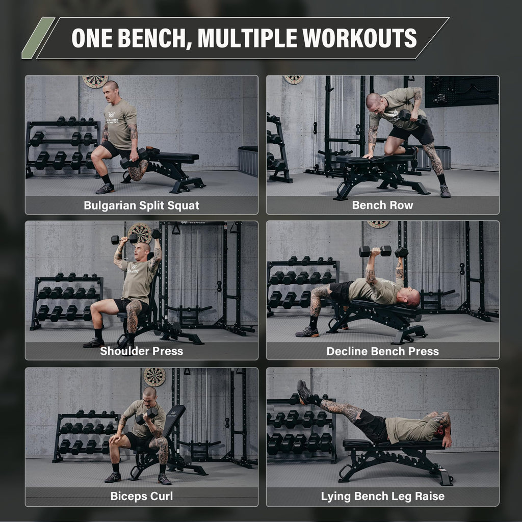 MAJOR FITNESS Adjustable Weight Bench (Elite Version) - 1300LBS Capacity, 32 Positions for Strength Training, Bench Press, and Full-Body Workouts for Home or Garage Gym, Black