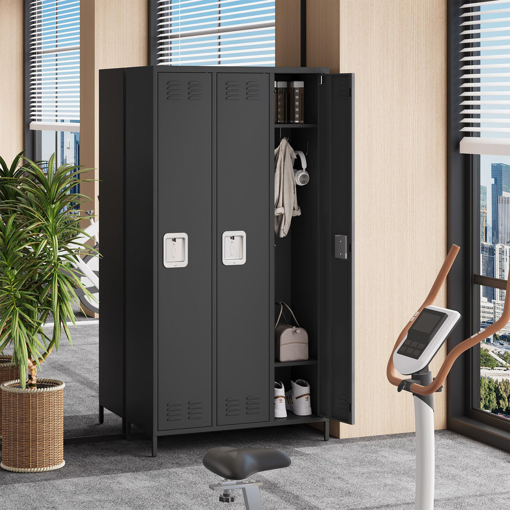 3 Doors Employee Lockers for Office, Metal Sorage Locker Combination, Lockable Employees Metal Locker With Door, Industrial Storage Lockers for Home, School, Gym