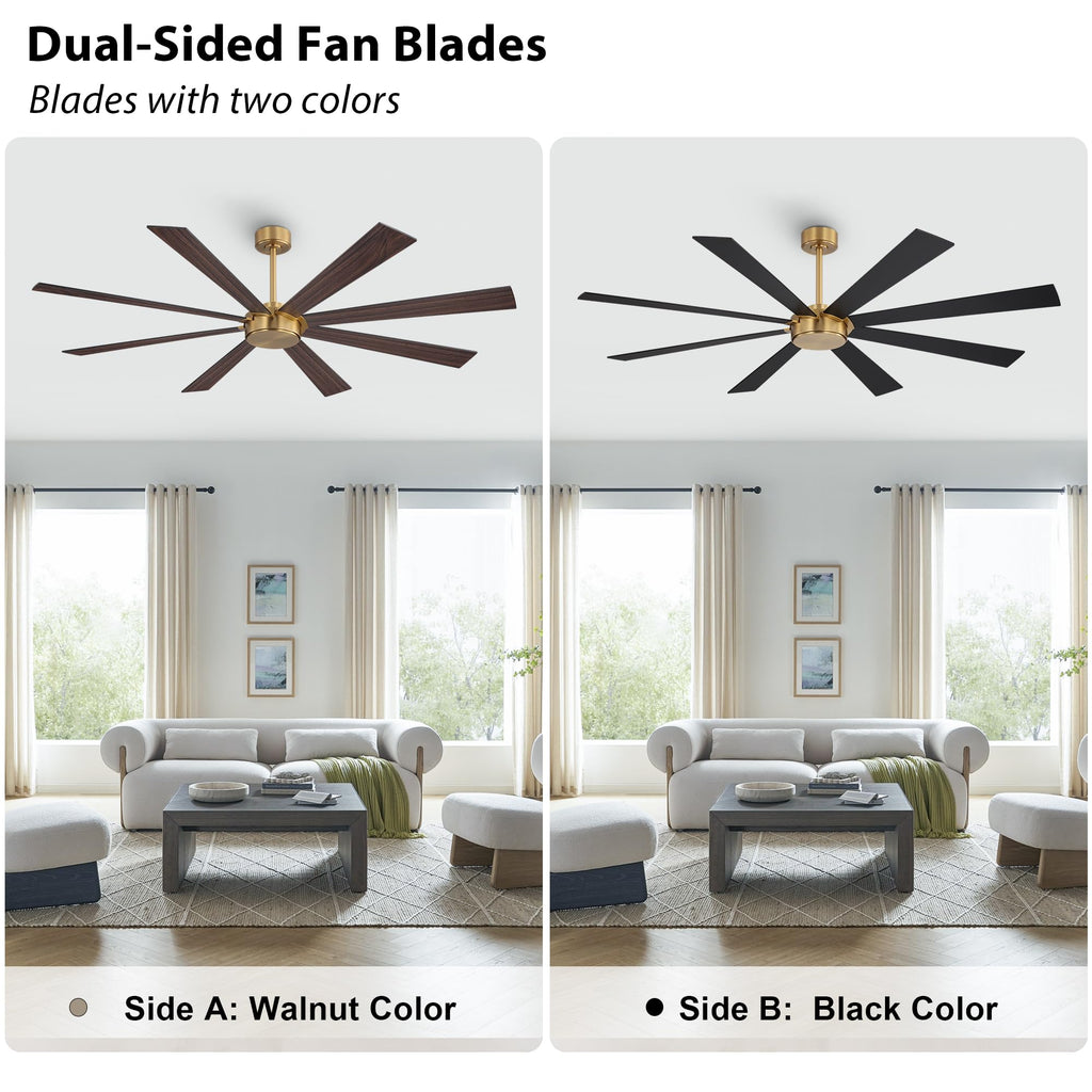 WINGBO 60" Ceiling Fan without Light, Modern Large Ceiling Fan with Remote Control, 6-Speed Reversible Noiseless DC Motor, Gold and Walnut/Black Blades for Living Room, Bedroom & Covered Outdoor